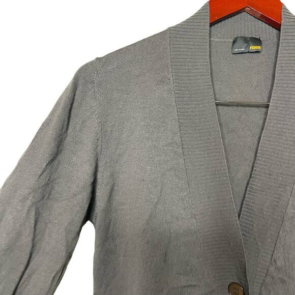Fendi Long Sleeve V Neck Merino Wool Cardigan Sweater Gray IT 44 US 8 - Picture 2 of 13